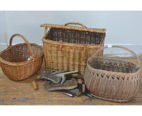 A wicker hamper and two oval wicker baskets (3) First 34cm by 50cm