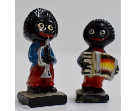 2 NOVELTY VINTAGE HAND PAINTED CERAMIC GOLLY BAND FIGURINES     