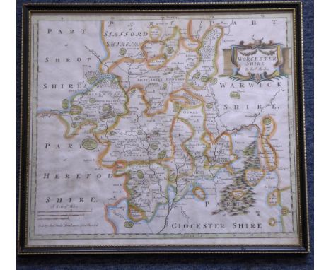 A hand-coloured map engraving 'Worcester Shire' by Robert Morden, sold by Abel Swale, Awnsham &amp; John Churchil,&nbsp;Hogar
