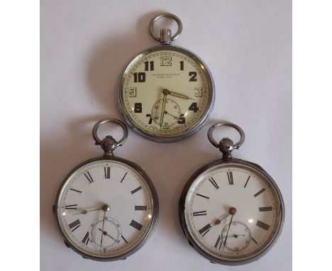 A military issue open-faced pocket watch, cream dial with Arabic numerals and signed 'Orator Watch Co. - Precision', subsidia