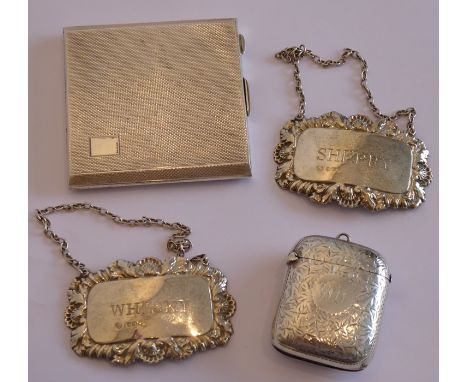 Silver to include a lady's Art Deco compact with mirror, vacant rectangular cartouche and engine-turned decoration, a late-19