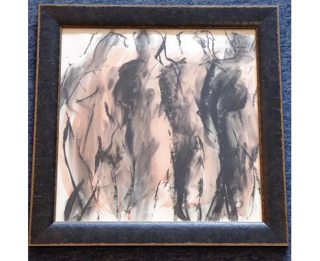 Roy Marshall (20th century), an Impressionist-style&nbsp;graphite/watercolour/gouache sketch study of standing figures,&nbsp;