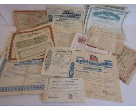 A fascinating collection of forty late-19th/early-20th century worldwide share certificates including examples from the Ivory