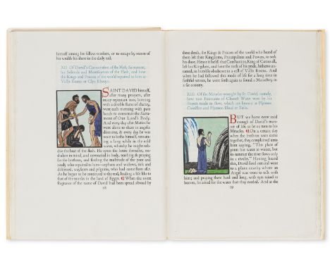 Gregynog Press.- Life of Saint David (The), number 114 of 175 copies, printed in blue, red and black, hand-coloured wood-engr