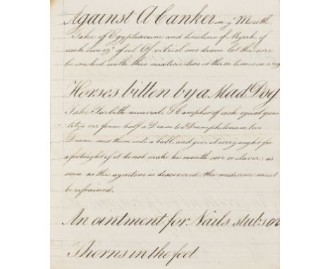 Farriery Recipes.- Elegant and Proved Receipts for the Diseases of Horses [&amp;] Cows, [collection of recipes for treating h