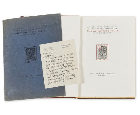 Ashendene Press.- Hornby (C.H.St.John) A Descriptive Bibliography of the Books printed at the Ashendene Press MDCCCXCV-MCMXXX