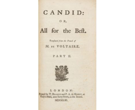 Voltaire (François Marie Arouet de) Candid: or, All for the Best, translated from the French..., second edition, half-title, 