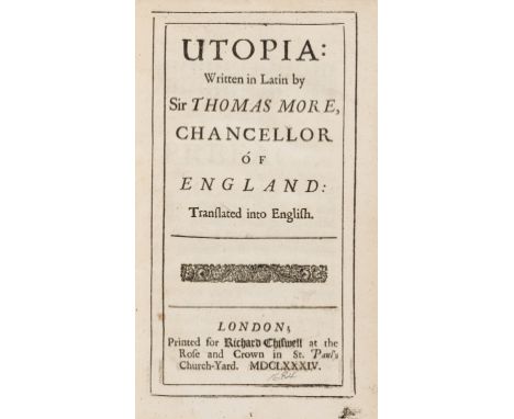 More (Sir Thomas) Utopia, translated by Gilbert Burnet, Bishop of Salisbury, with initial &amp; final blanks, a clean bright 
