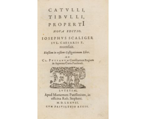 Catullus, Tibullus &amp; Propertius. Catulli, Tibulli, Properti, 2 parts in 1, collation: à8 A-R8 S2, a-q8 r6, titles with wo