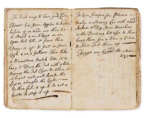 Gardening.- Virgo (Thomas, of Twickenham) [Notes on gardening, cookery and remedies], manuscript, c. 130pp., numerous tears w