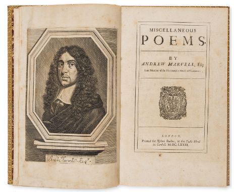 Huth copy.- Marvell (Andrew) Miscellaneous Poems, first edition, engraved portrait frontispiece, woodcut printer's device to 