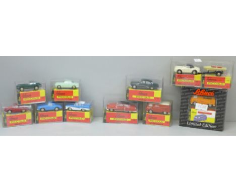 Ten Schuco Piccolo model vehicles, packaged 