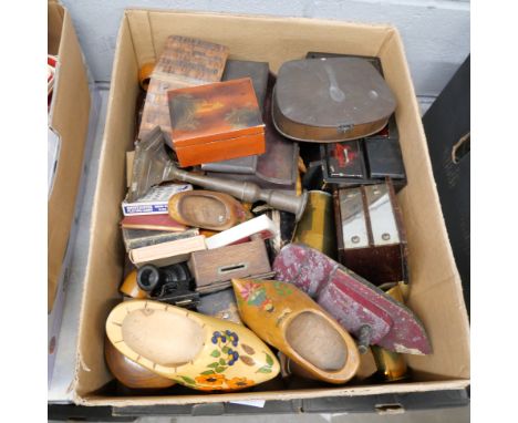Assorted items; trinket boxes, copper trench art, clogs, etc. **PLEASE NOTE THIS LOT IS NOT ELIGIBLE FOR POSTING AND PACKING*