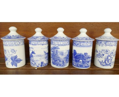 Five The Spode Blue Room Collection herb jars 