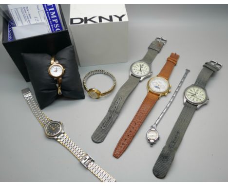 Two Lorus Lumbrite watches, a lady's DKNY watch, Cadex manual wind and others 