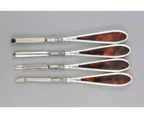 Set of Four Silver & Tortoiseshell Manicure Tools, Chester 1926 maker Stokes & Ireland