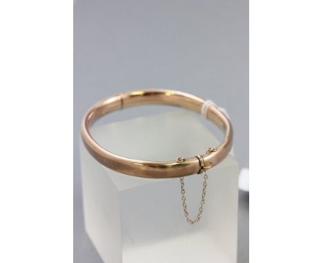 9ct Gold Bangle with safety chain