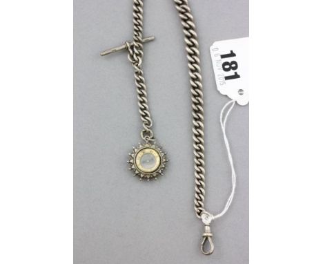 Silver Curb Link Fob Chain with an attached White Metal Compass