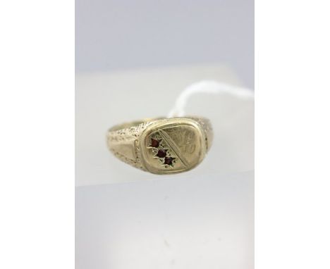 9ct Gold Gents Signet Ring set with three small rubies