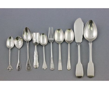 Collection of Silver Cutlery including Georgian Dessert Spoon, Victorian Butterknife, Sugar Scoop (900 grade) and 6 Mixed Tea