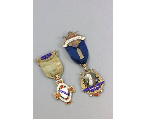 Two Silver Gilt and Enamel Masonic Medals, one Royal Protection Lodge No.3471 with Founder bar and portrait of Masonic gentle