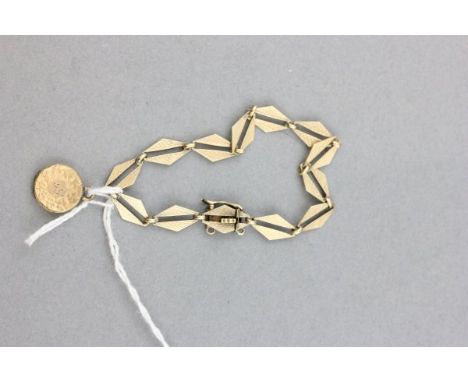 9ct Gold Bracelet with Engine Turned Panels and a Small Yellow Gold Locket