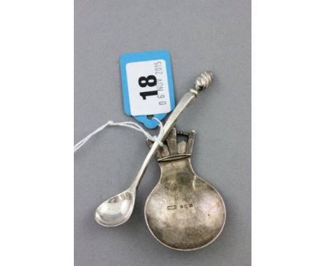 Silver Caddy Spoon with handle in the form of a Crown, London 1935 together with a Silver Salt Spoon