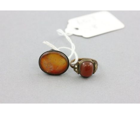 19th century Steel and Cornelian Set Fob Seal, the oval Cornelian intaglio carved with portrait of man together with a 19th c
