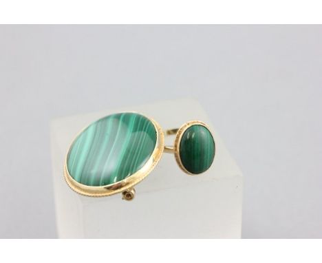 9ct Gold & Malachite Oval Brooch together with 9ct Gold & Malachite Dress Ring 