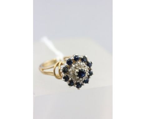 9ct Gold Sapphire and Diamond Cluster Ring