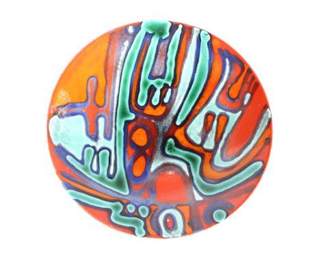 A Poole pottery Delphis shallow dish, having&nbsp;brightly coloured decoration, 27cms dia.
