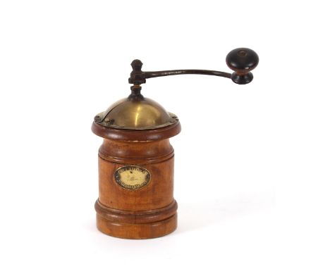 A French wooden and brass mounted coffee grinder, by Coulaux &amp; Co.