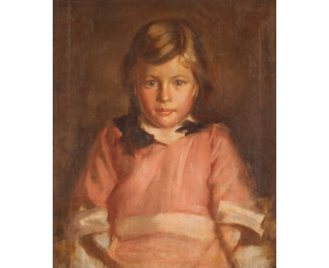 Early 20th Century school, portrait study of a young girl in pink dress, unsigned oil on canvas, 60cm x 50cm