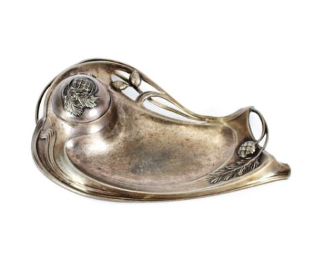 A WMF inkwell, decorated with leaves and berries, 20cm