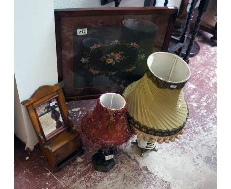 Firescreen/table, 2 lamps and small mirror cabinet