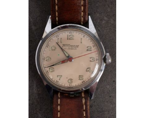 A gentleman's Trans Marine wristwatch, the dial with luminous Arabic numerals and hands and red sweep seconds, in a nickel pl