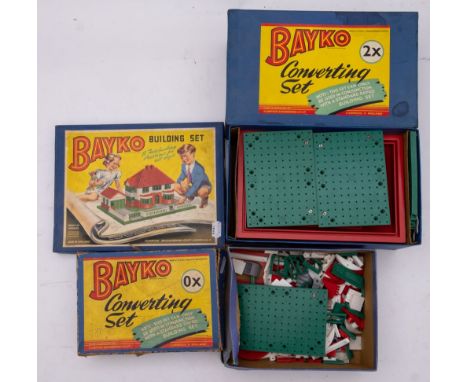  Bayko, four original boxed building sets, 1X, 2X, 0X and 0

