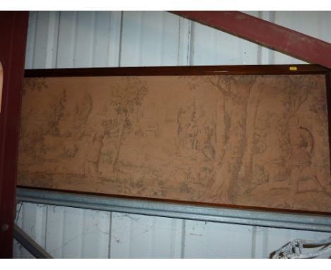 A large framed tapestry depicting Medieval figures 