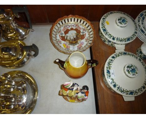 A continental porcelain gilt decorated dish with pierced border; a Carltonware teapot (lacking Lid); and a Victorian Stafford