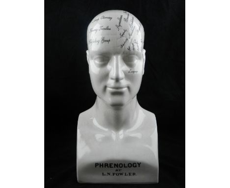 A crackle glaze ceramic model of a phrenology head. H.43cm