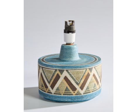 Troika Table lamp base decorated by Jane Fitzgerald, circa 1976-83  Glazed ceramic  Painted manufacturer's marks and decorato
