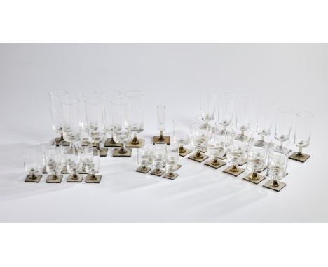 Rosenthal Large set of 'Linear Smoke' glassware, comprising seven water glasses, six flutes, eleven wine glasses, seven sherr