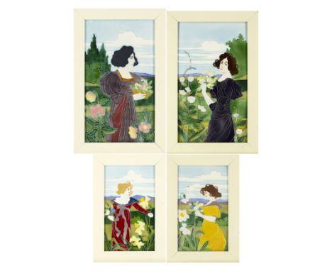 Carl Sigmund Luber (1868-1934) for Johannes Von Schwartz Four decorative tiles, circa 1900  Glazed and tube-lined ceramic  La