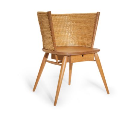 Gareth Neale & Kevin Gauld 'Brodgar' occasional chair with single frieze drawer, 2012  Oak, straw  Signed in pen 'Kevin Gould