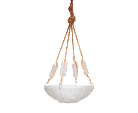 René Lalique (1860-1945) 'Charmes No.2458', plafonnier, designed 1924  Clear and frosted glass, fabric cords, chain  Moulded 