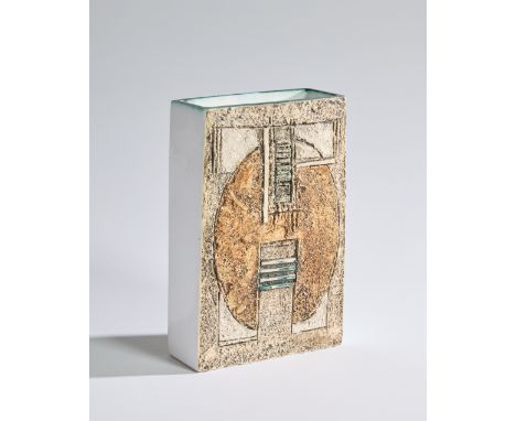 Troika Slab vase decorated by Linda Taylor, circa 1960-70  Glazed ceramic  Painted manufacturer's marks and decorator's mark 