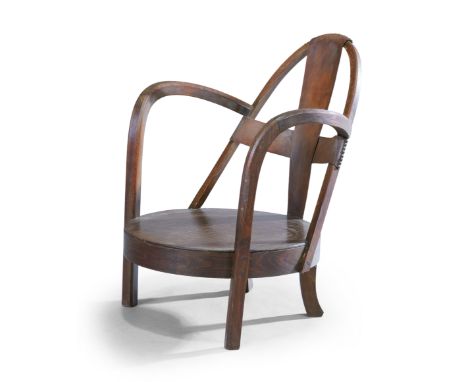 Art Deco Bentwood low armchair, circa 1920  Stained beech, leather  71cm high, 24.5cm seat height, 57cm wideCondition Report: