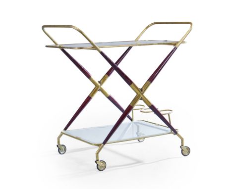 Cesare Lacca Two-tier bar cart / trolley, circa 1950  Brass, lacquered wood, glass  76cm high, 75cm wide, 48cm deepCondition 