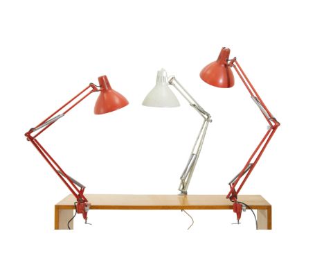 Jacob Jacobsen (1901-1996) retailed by 1001 Lamps Ltd   Three 'Luxo' anglepoise clamp table lamps, circa 1980  Enamelled meta