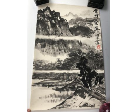 Elder fishing, Chinese ink and watercolour with red seal marks